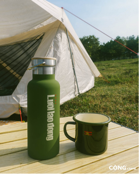 Thermos 'Đừng lười lao động' 470 ml (Green)